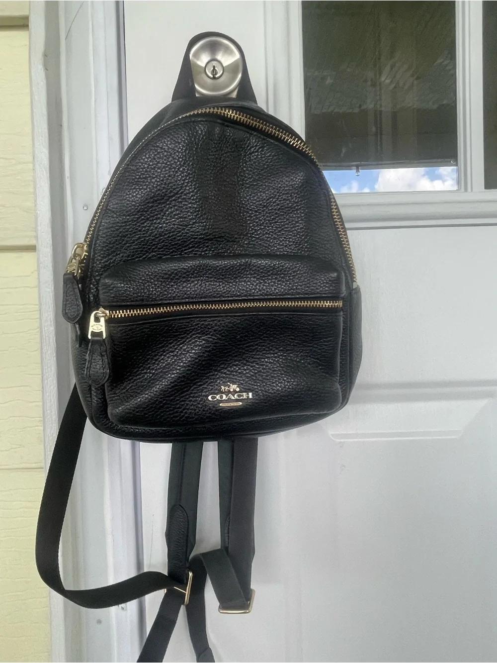 Coach Black Pebbled Leather Mini Backpack with Gold Hardware